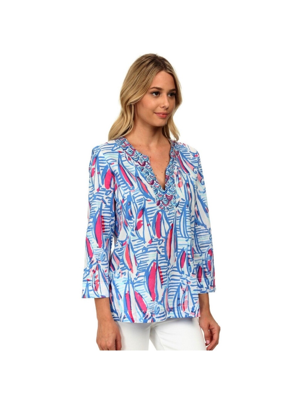 Lilly Pulitzer Blouse Womens Size Small Blue Pink Amelia Island Red Right Return